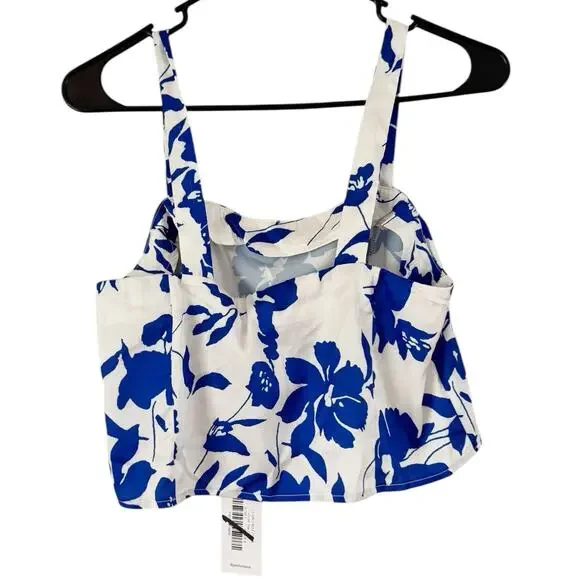 NWT Petal And Pup White Blue Floral Satin Crop Top Women’s Size Small - Picture 3 of 6